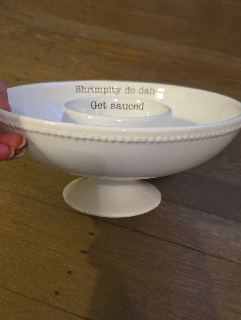 Mud Pie White Ceramic Shrimp & Sauce Server- "Shrimpity Do Dah" &"Get Sauced"
